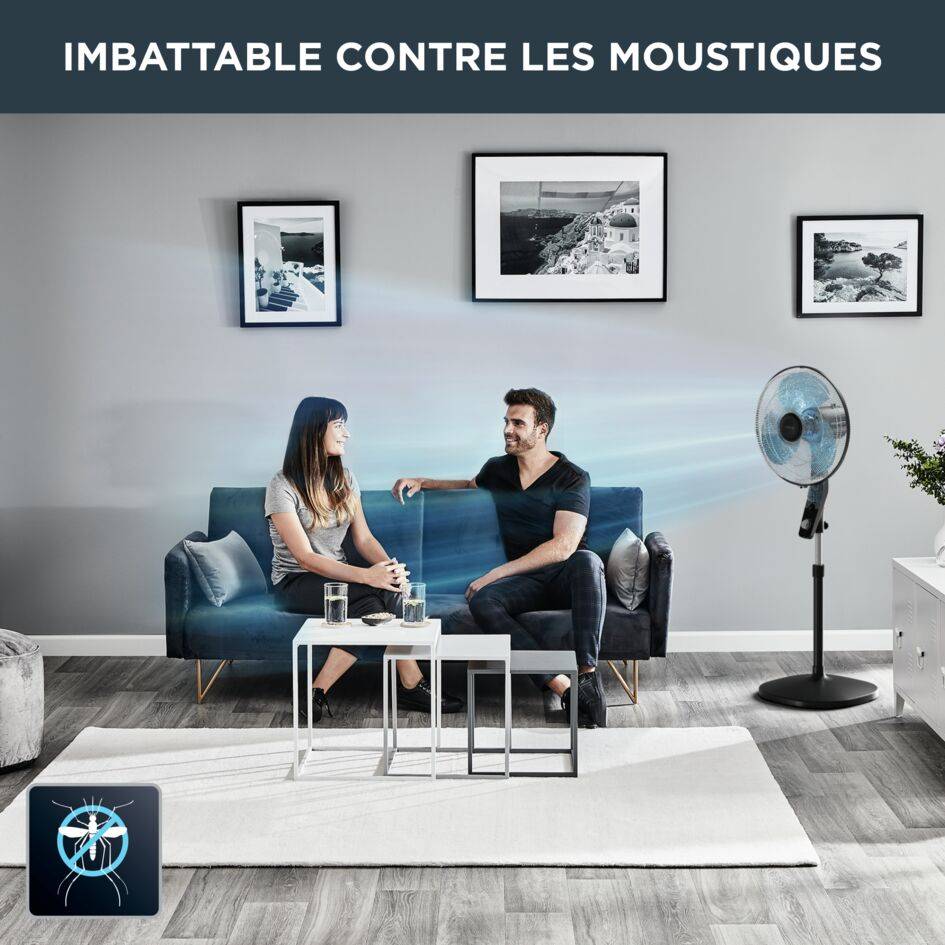 Essential+, Ventilateur sur Pied, 55m3/min, Silencieux 49dB, Anti-Moustique