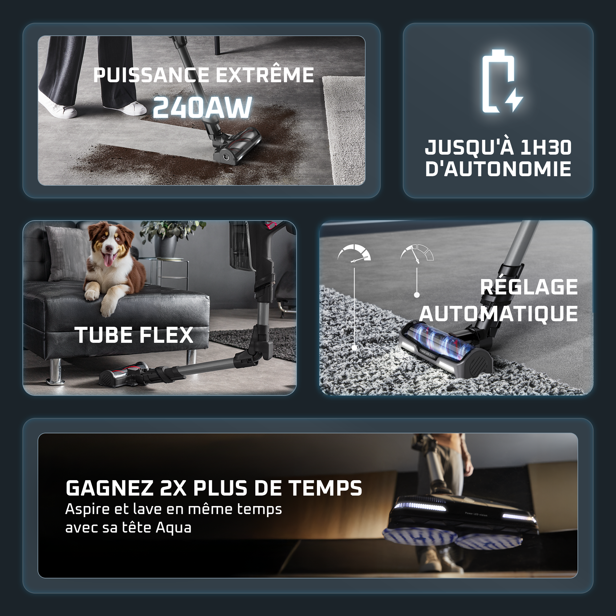 X-Force Flex 14.80 Aqua, Aspirateur balai laveur sans fil, 240 AW, 90 min, Allergie