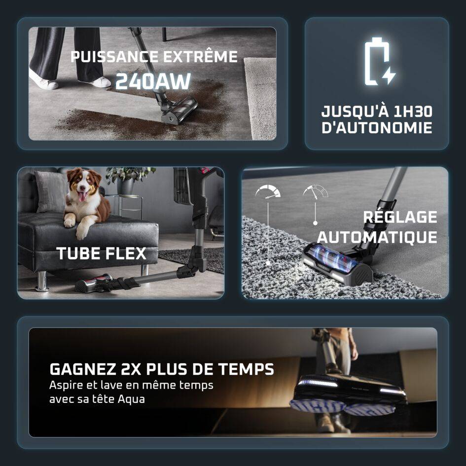 X-Force Flex 14.80, Aspirateur balai laveur sans fil, 240 AW, 90 min, Tête aqua