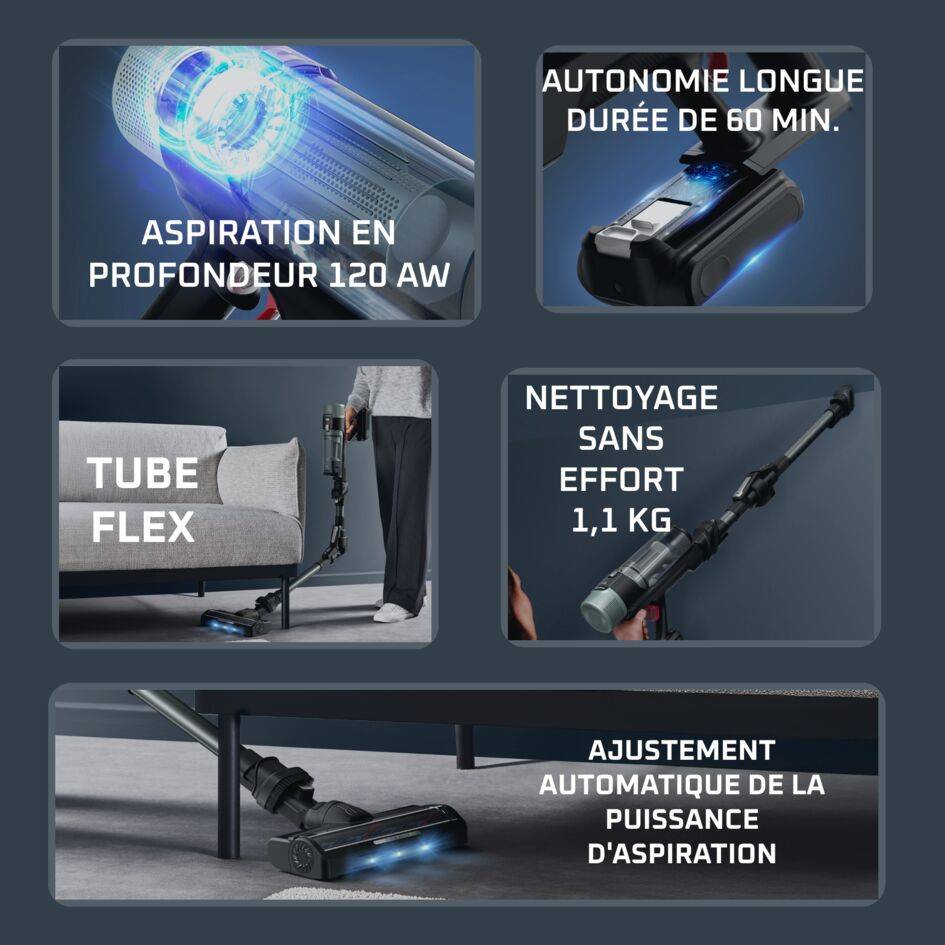 X-Force Flex 10.80, Aspirateur balai sans fil, Nettoyage puissant, 120 AW, 60 min