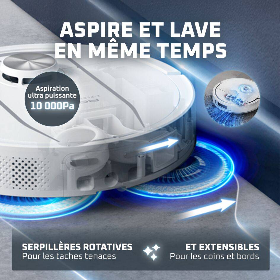 X-Plorer Serie 580 Max, Robot aspirateur laveur, Auto-nettoyage, 10 000 PA, Détection laser à 360°