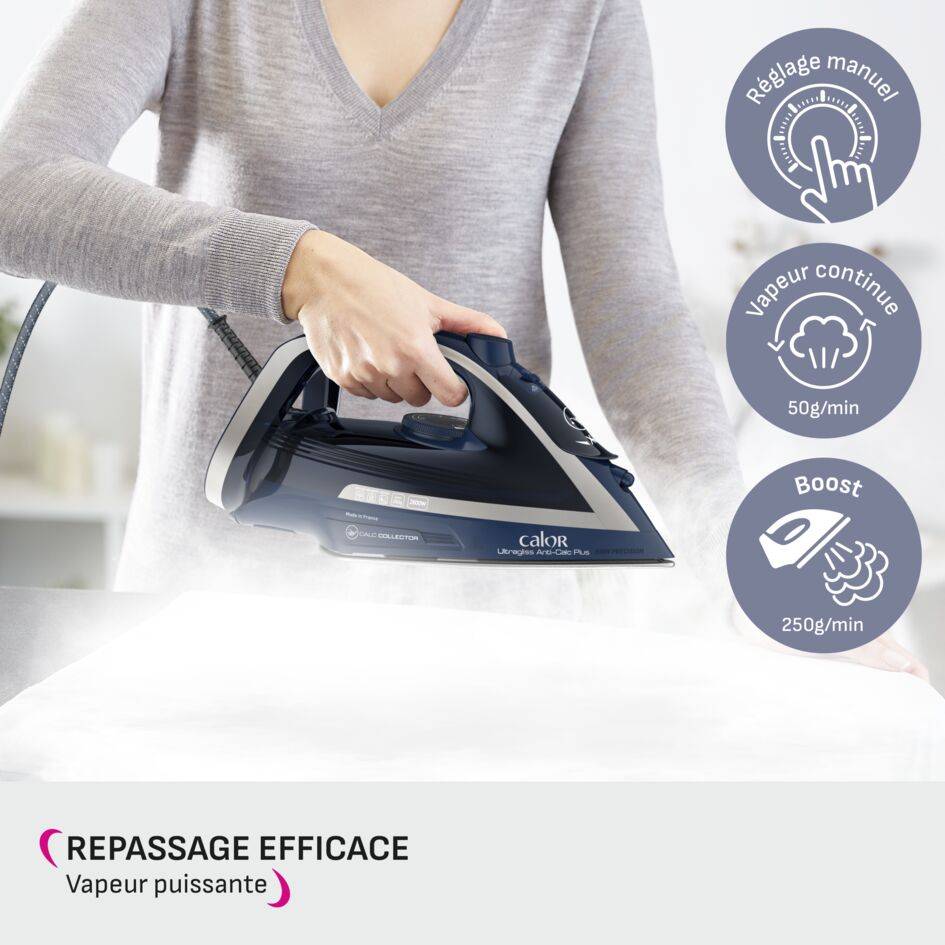 Ultragliss Anti-Calc Plus, Fer à Repasser Vapeur, 50 g/min, Pressing 250 g/min , Calor