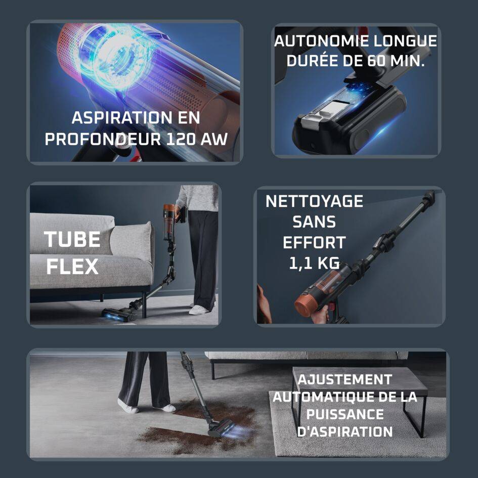 X-Force Flex 10.80, Aspirateur balai sans fil, 120 AW, 60 min, Modèle Animal