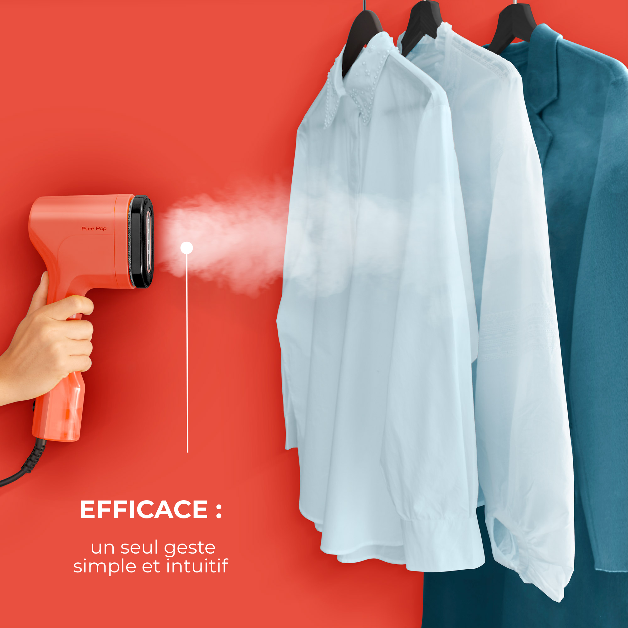 Pure POP Corail, Défroisseur à Main, 1300 W, 20&nbsp;g/min, Compact, Voyage, Calor