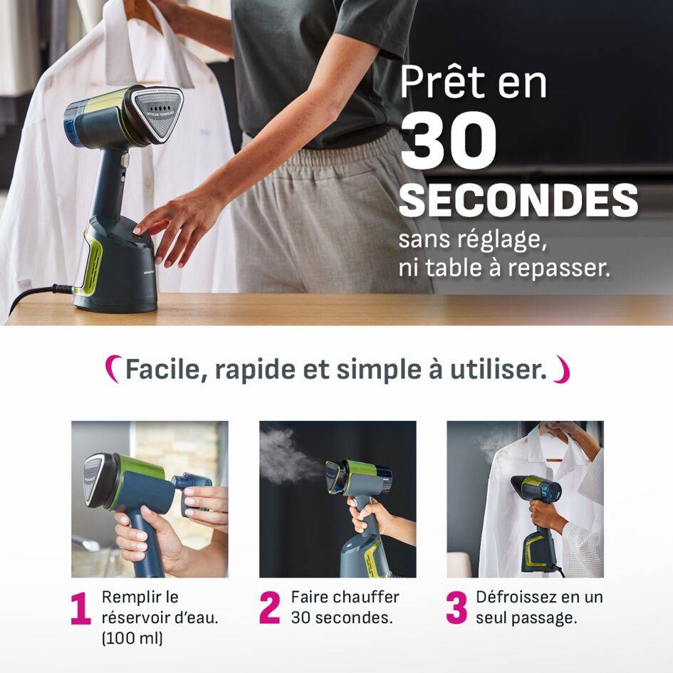 AeroSteam, Défroisseur à Main Révolutionnaire, Résultats d'un Fer en un Seul Passage, Réservoir 100mL
