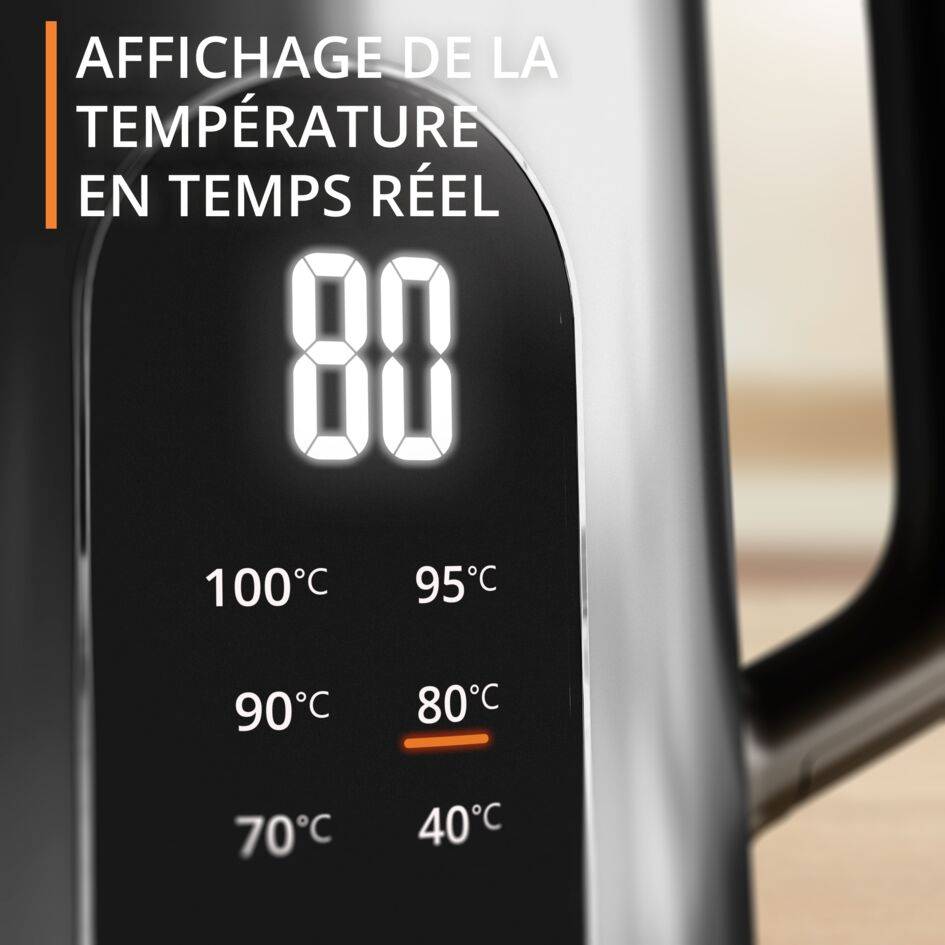 Bouilloire, Sélection, 1,7L,  Réglage 6&nbsp;températures, Affichage en temps réel, Métal