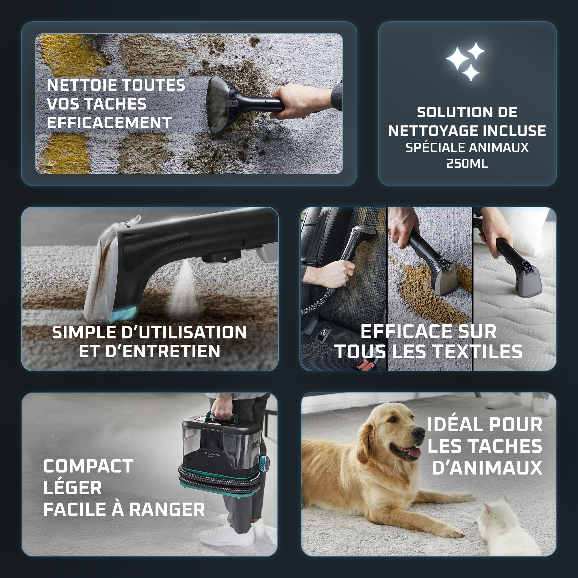 Clean It, Shampouineuse Détacheur, 750W, Polyvalent, Tous textiles