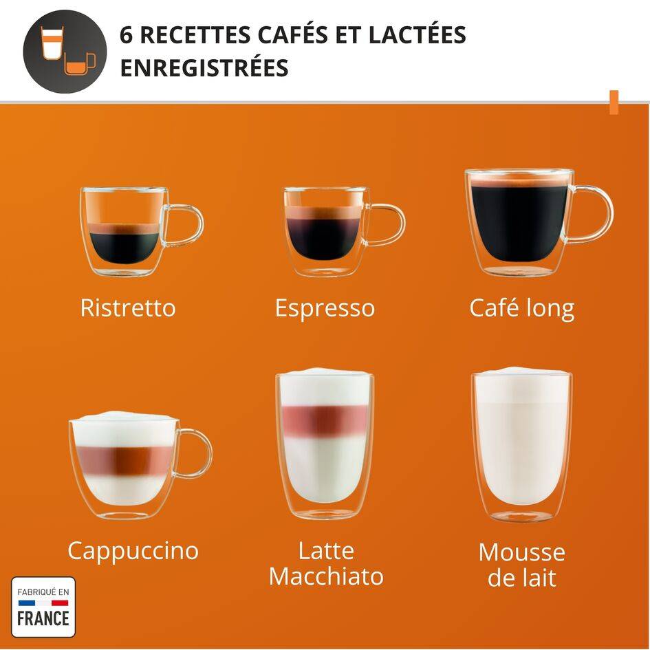 Sensation Lait, Krups, Machine à café à grains, 6 recettes, Carafe à lait
