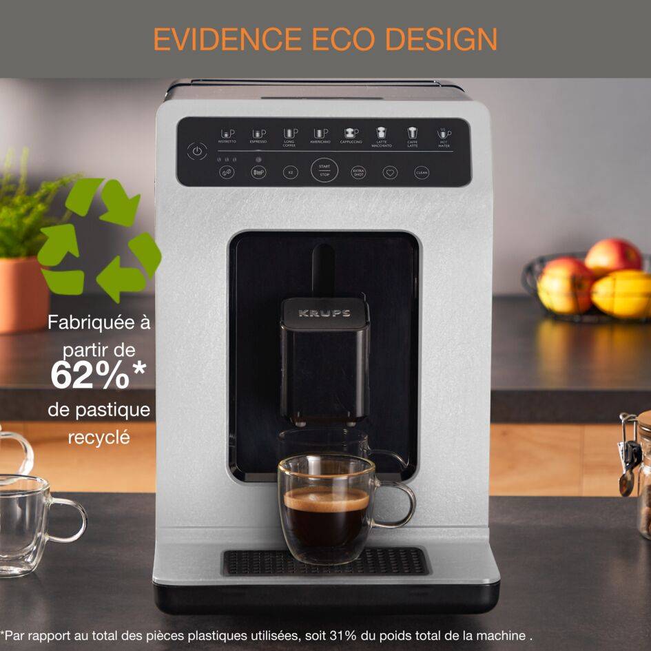 Evidence Eco‑Design Nube, Krups, Machine à café à grains, 8 recettes café et latte