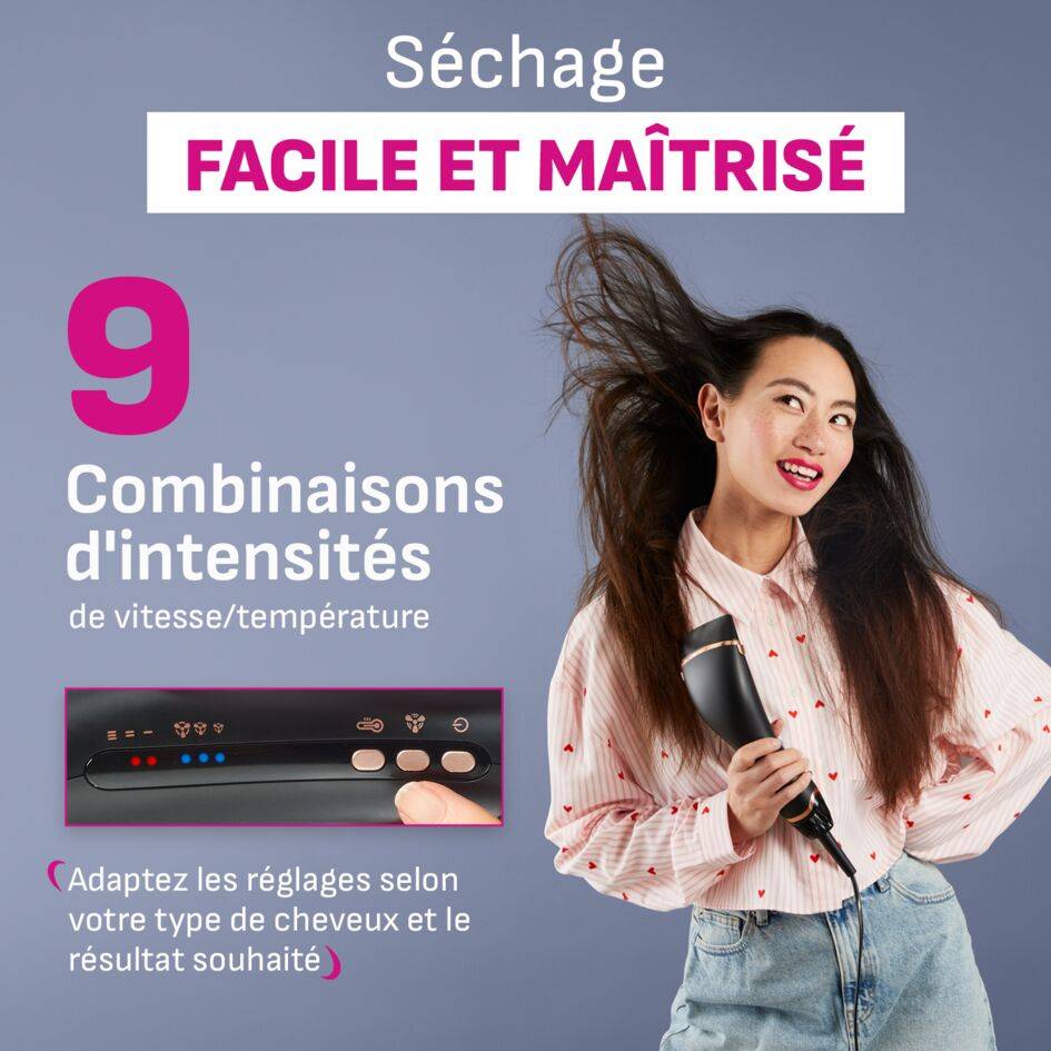 Air Motion, Sèche-cheveux lissant, Léger, Moteur digital, Effet Coanda, Calor