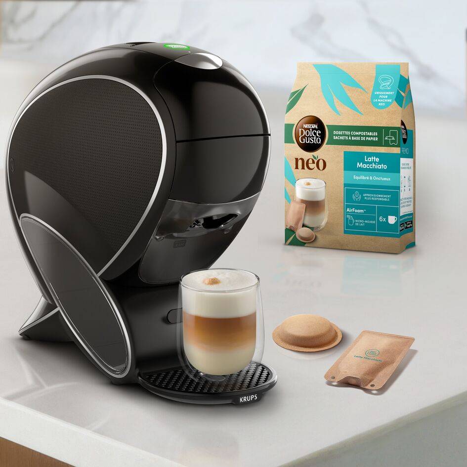NESCAFE DOLCE GUSTO NEO LATTE - Machine À Café KRUPS  pour Dosettes Compostables - Technologie Brevetée SmartBrew 3-En-1 - Cafetière Connectée - Boissons lactées, KP850810