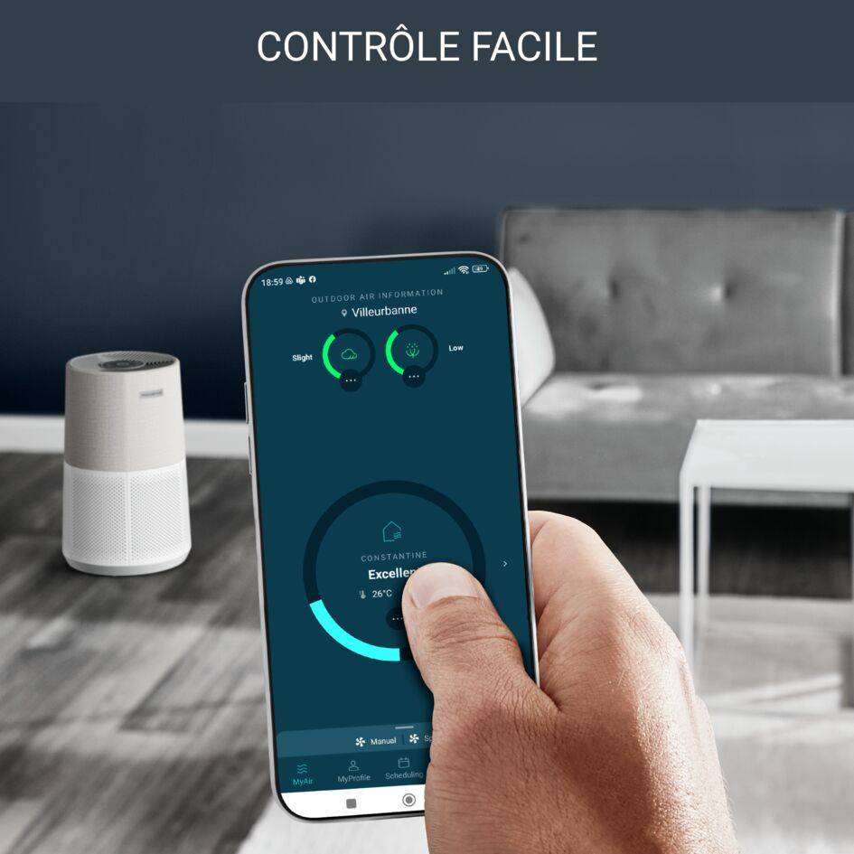 Pure Air City, Purificateur d'air, Filtration Hepa, Connecté, Compact