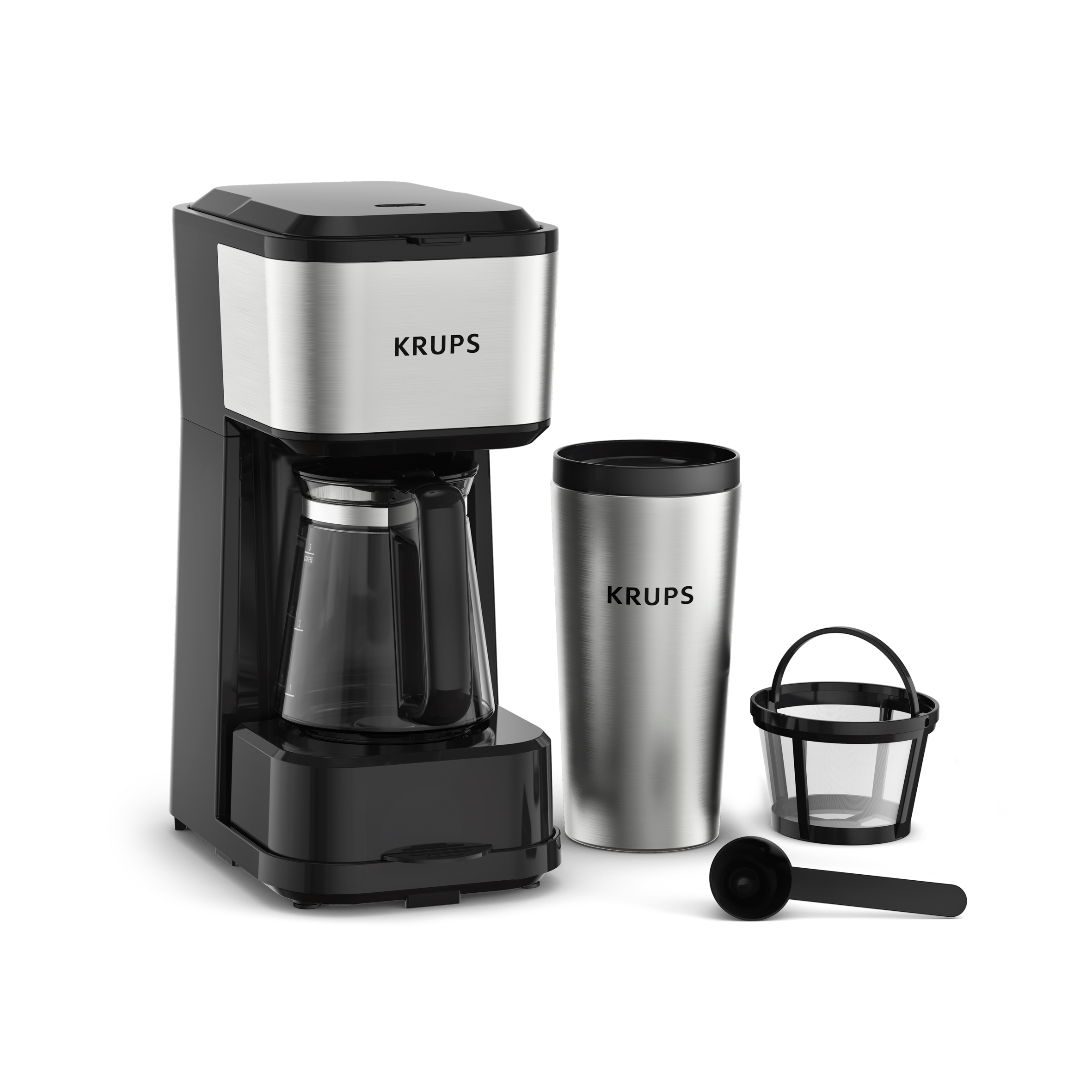 Simply Brew 3-en-1, cafetière à filtre polyvalente avec sa carafe en verre résistant à la chaleur et son mug isotherme