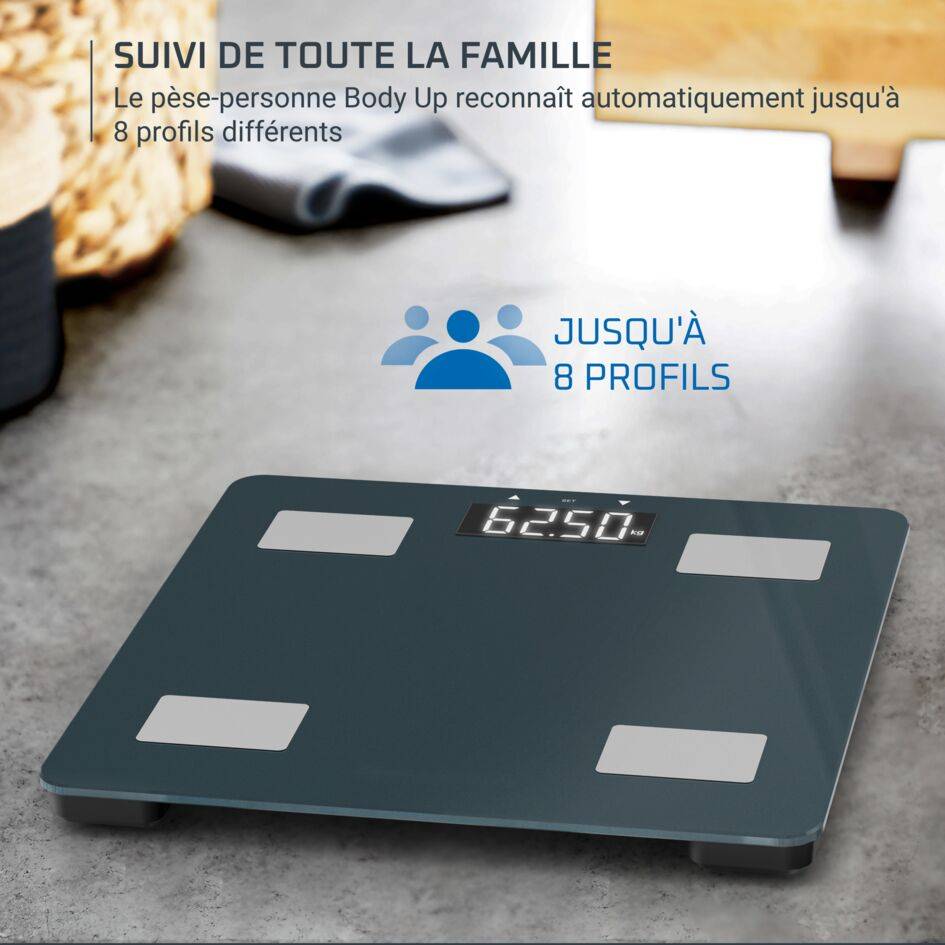Body Up 2.0, Pèse-personne impédancemètre, 7&nbsp;indicateurs corporels, 8&nbsp;profils