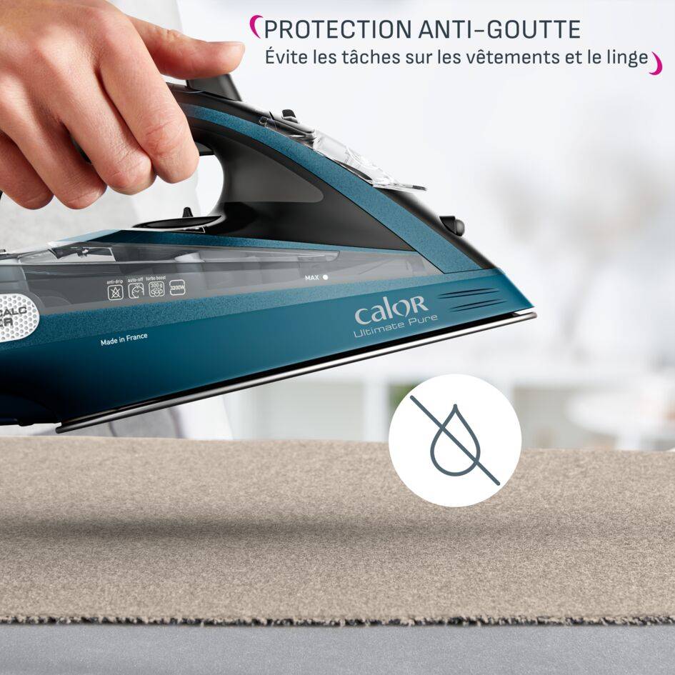 Ultimate Pure, Fer à Repasser Vapeur, 60 g/min, Pressing 300 g/min, Filtre Micro Calc, Calor