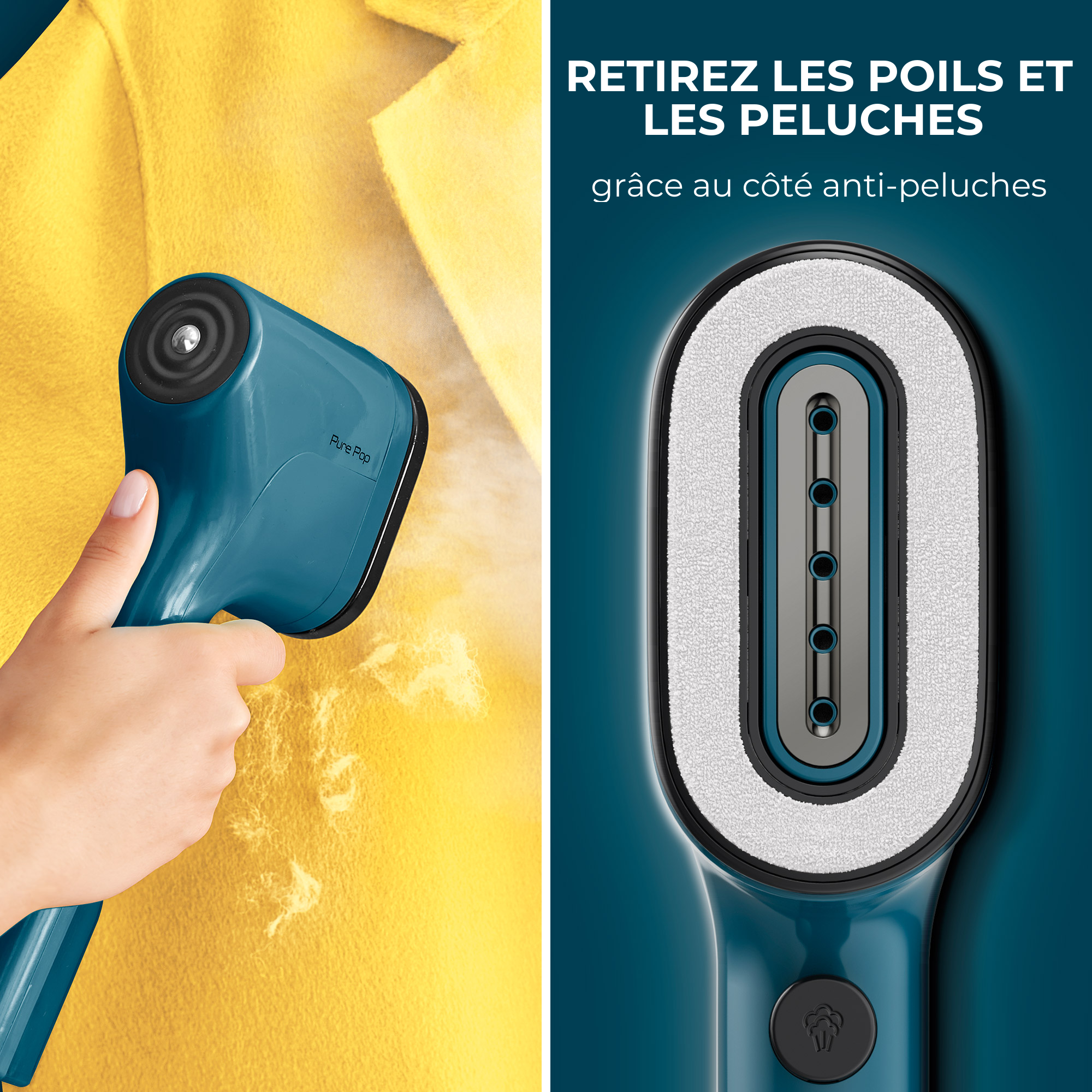 Pure POP Bleu, Défroisseur à Main, 1300 W, 20 g/min, Compact, Voyage, Calor