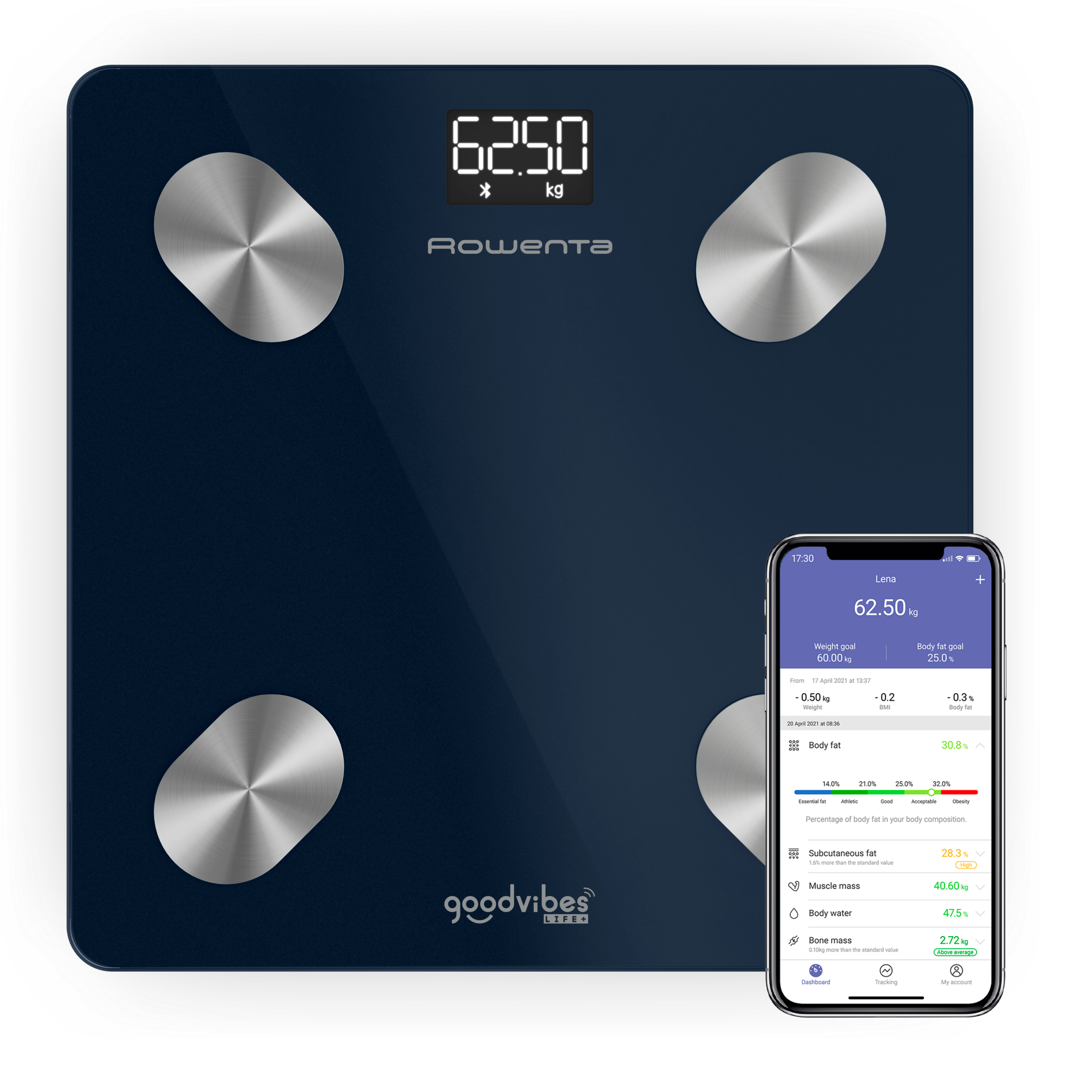 Goodvibes Life + 2.0, Pèse-personne connecté, Application intuitive, 15 indicateurs