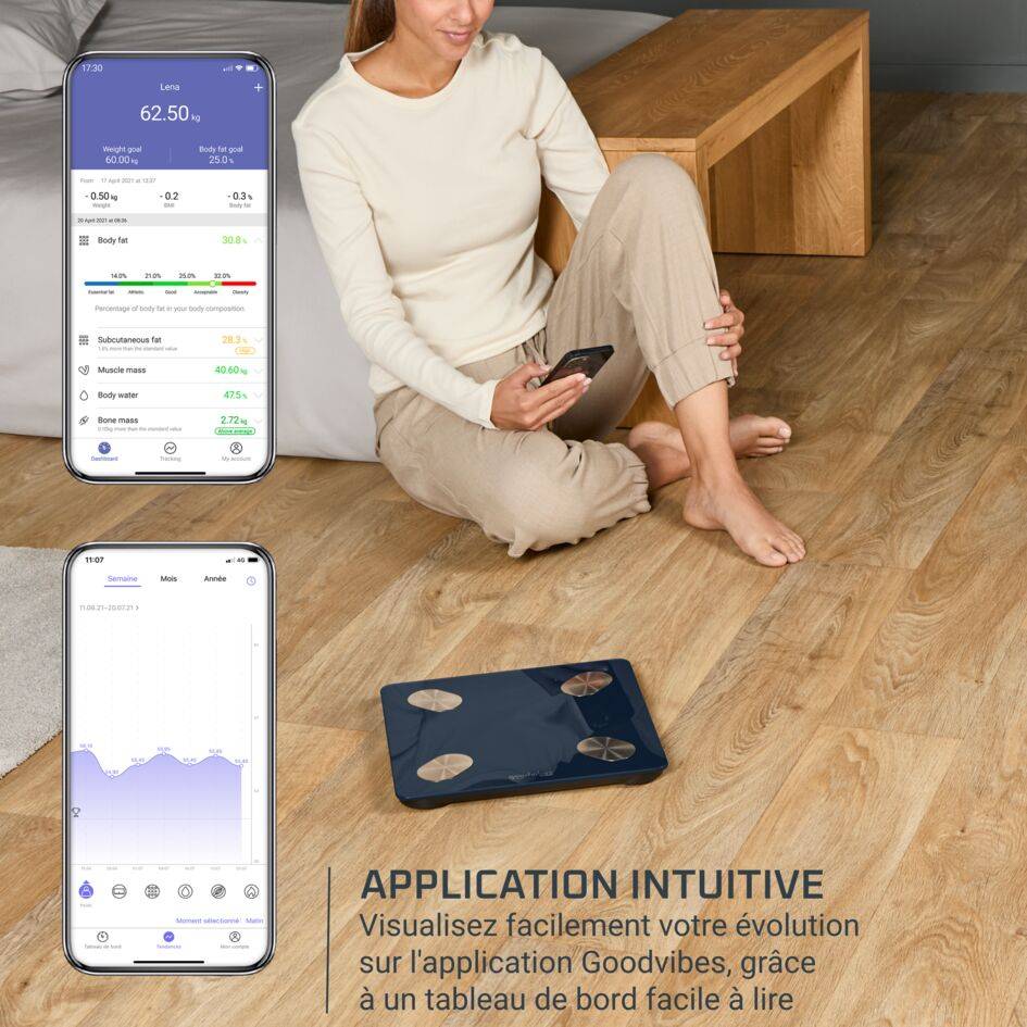 Goodvibes Life +&nbsp;2.0, Pèse-personne connecté, Application intuitive, 15&nbsp;indicateurs