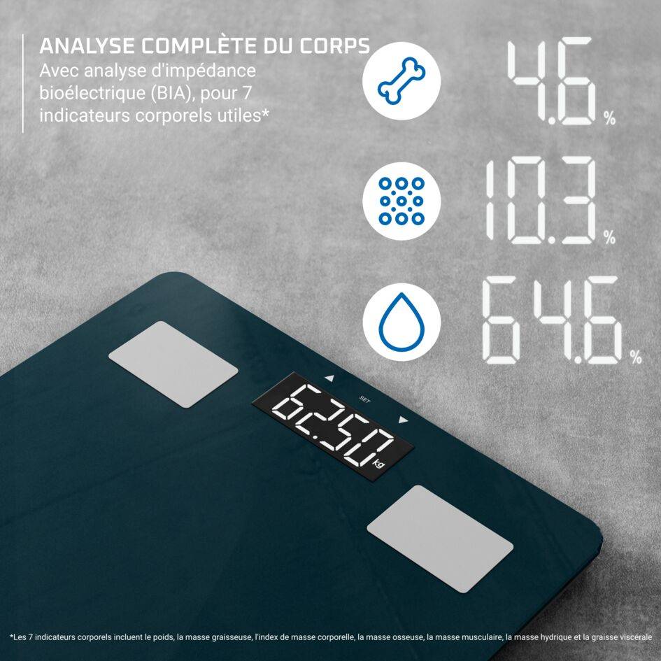 Body Up 2.0, Pèse-personne impédancemètre, 7&nbsp;indicateurs corporels, 8&nbsp;profils