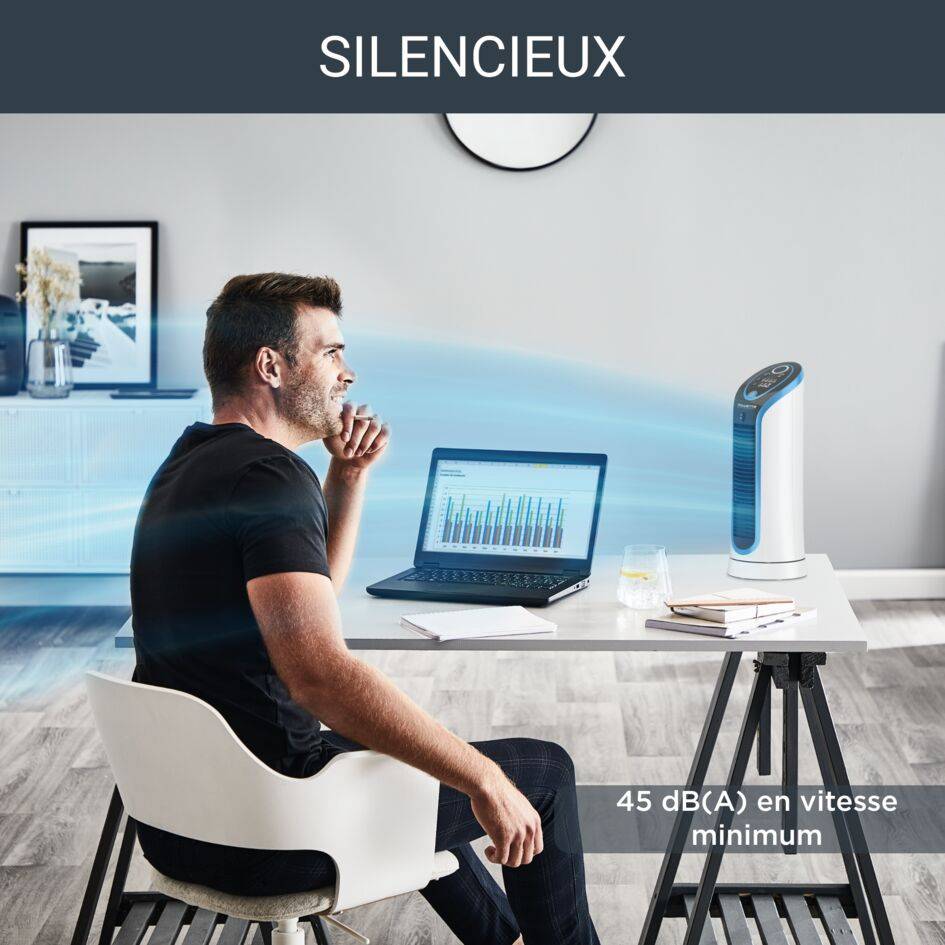 Eole Compact, Ventilateur colonne, 3 vitesses, silencieux 45dB, minuteur