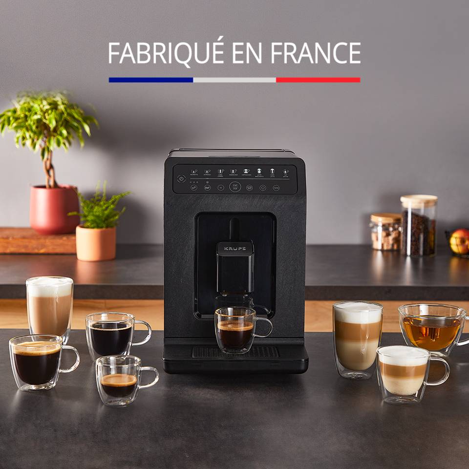 Evidence Eco‑Design Noire, Krups, Machine à café à grains, 8 recettes café et latte