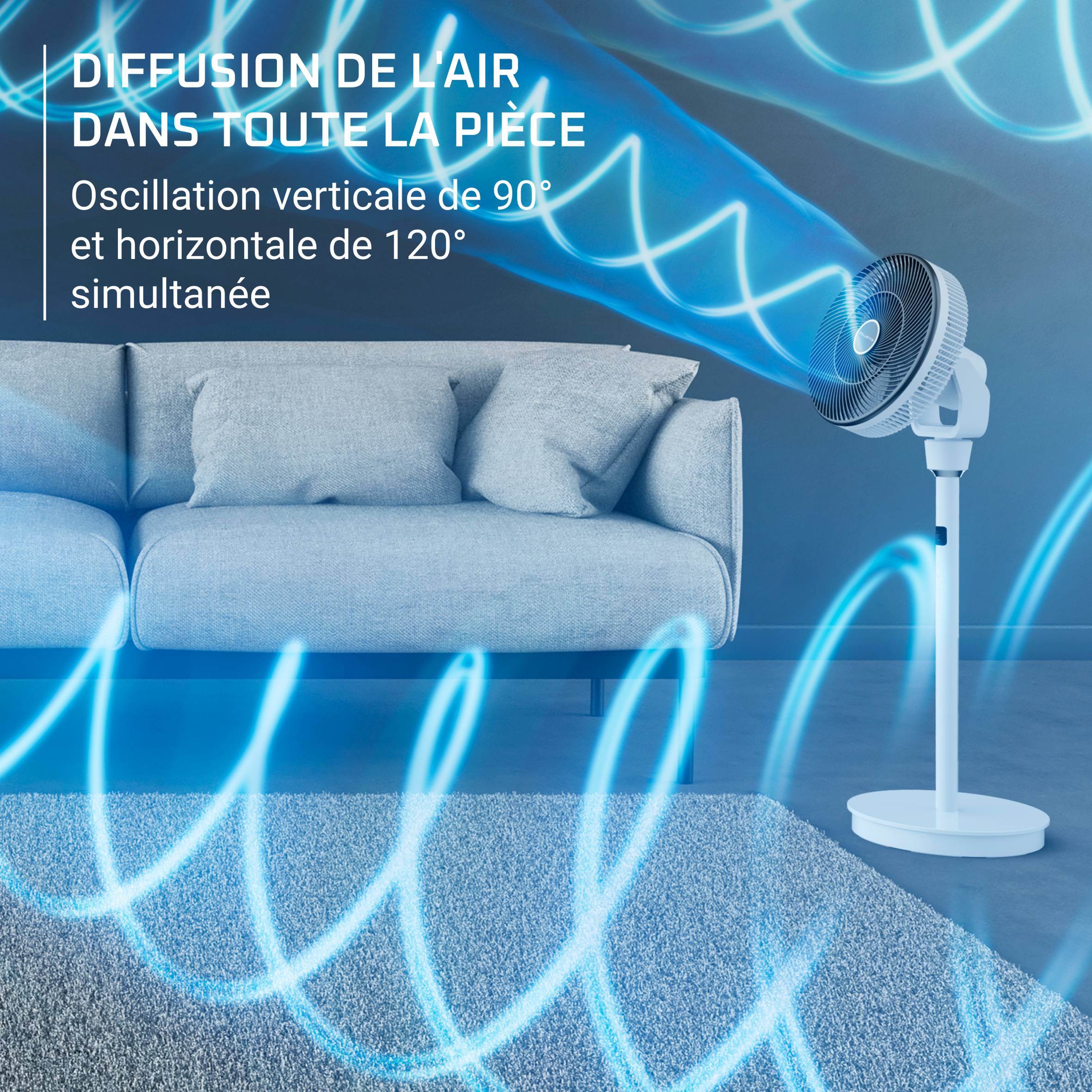 Turbo Swift Silence, Ventilateur sur pied, Rafraîchissement intense, Multi oscillation