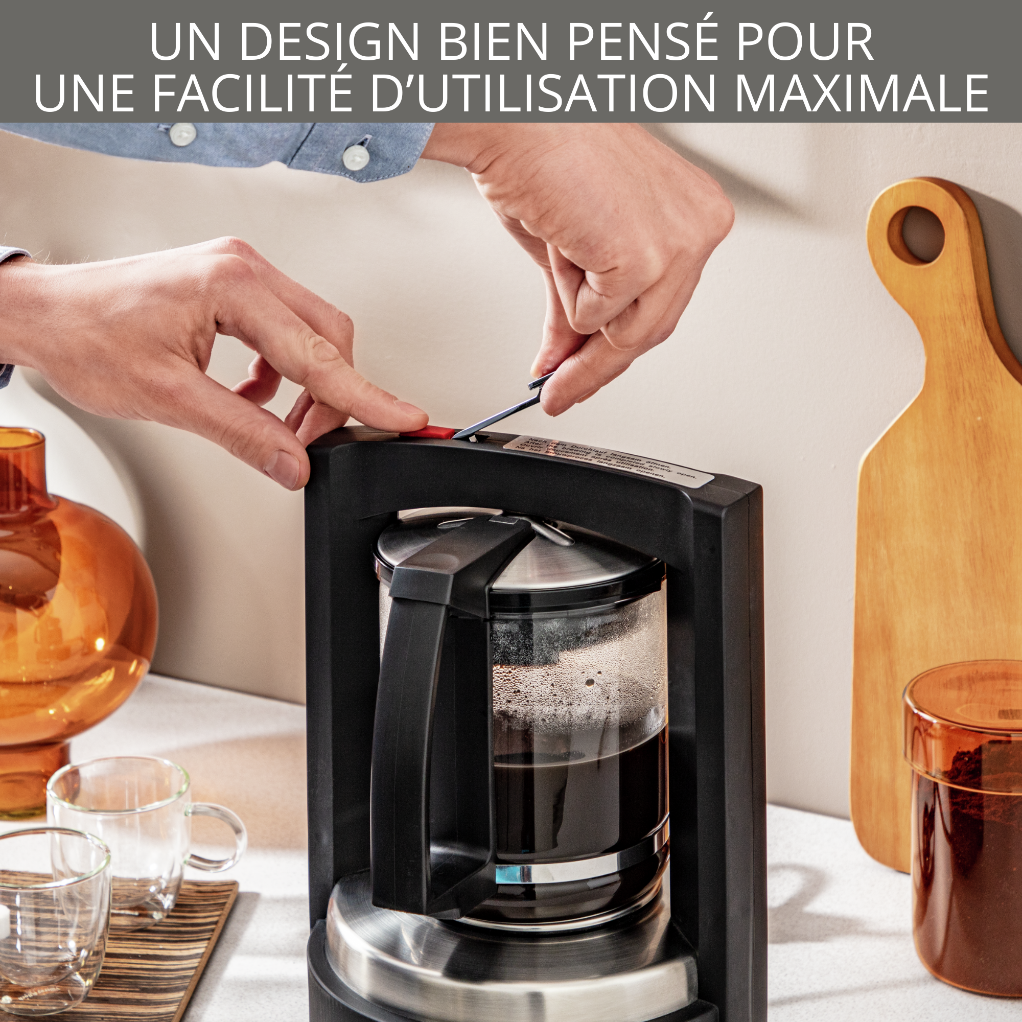 CAFETIERE PRESSION NOIR INOX 12 TASSES