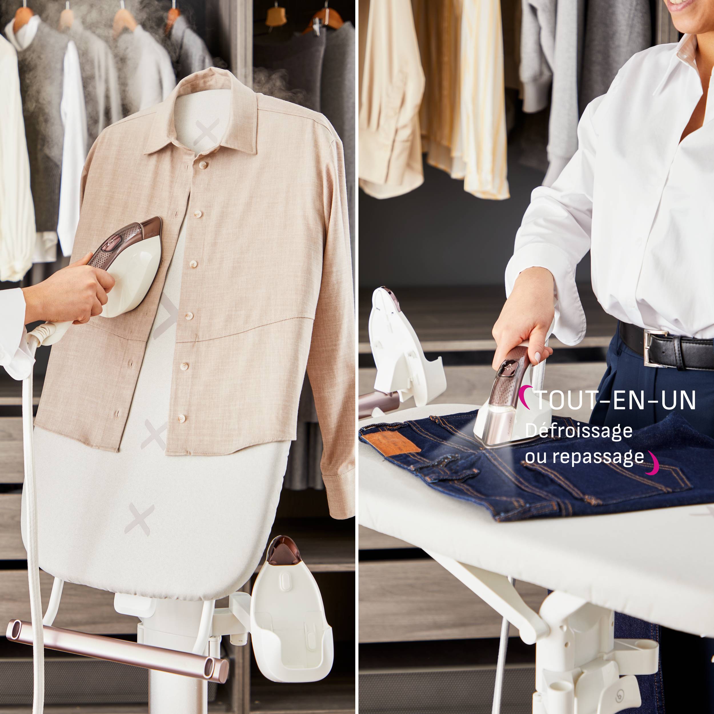 Ixeo Vision, Défroissage et repassage tout-en-un, Planche multi-positions