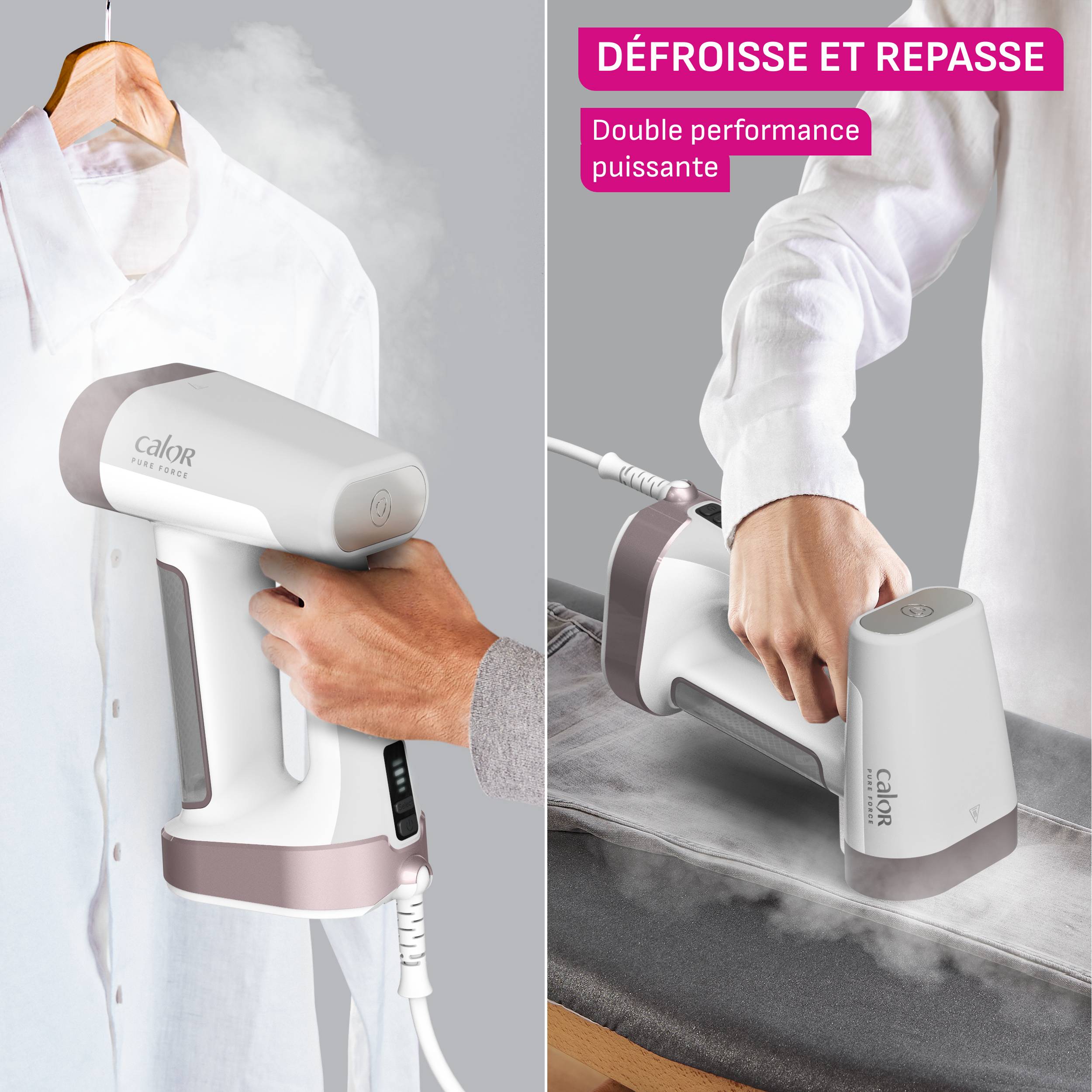 Pure Force 2en1, Défroisseur à Main et Fer à Repasser, 1800 W, 35g/min, Calor