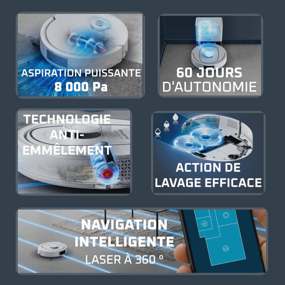 X-Plorer Série 380+, Aspirateur robot laveur, Modèle Animal & Allergie, 8 000 Pa