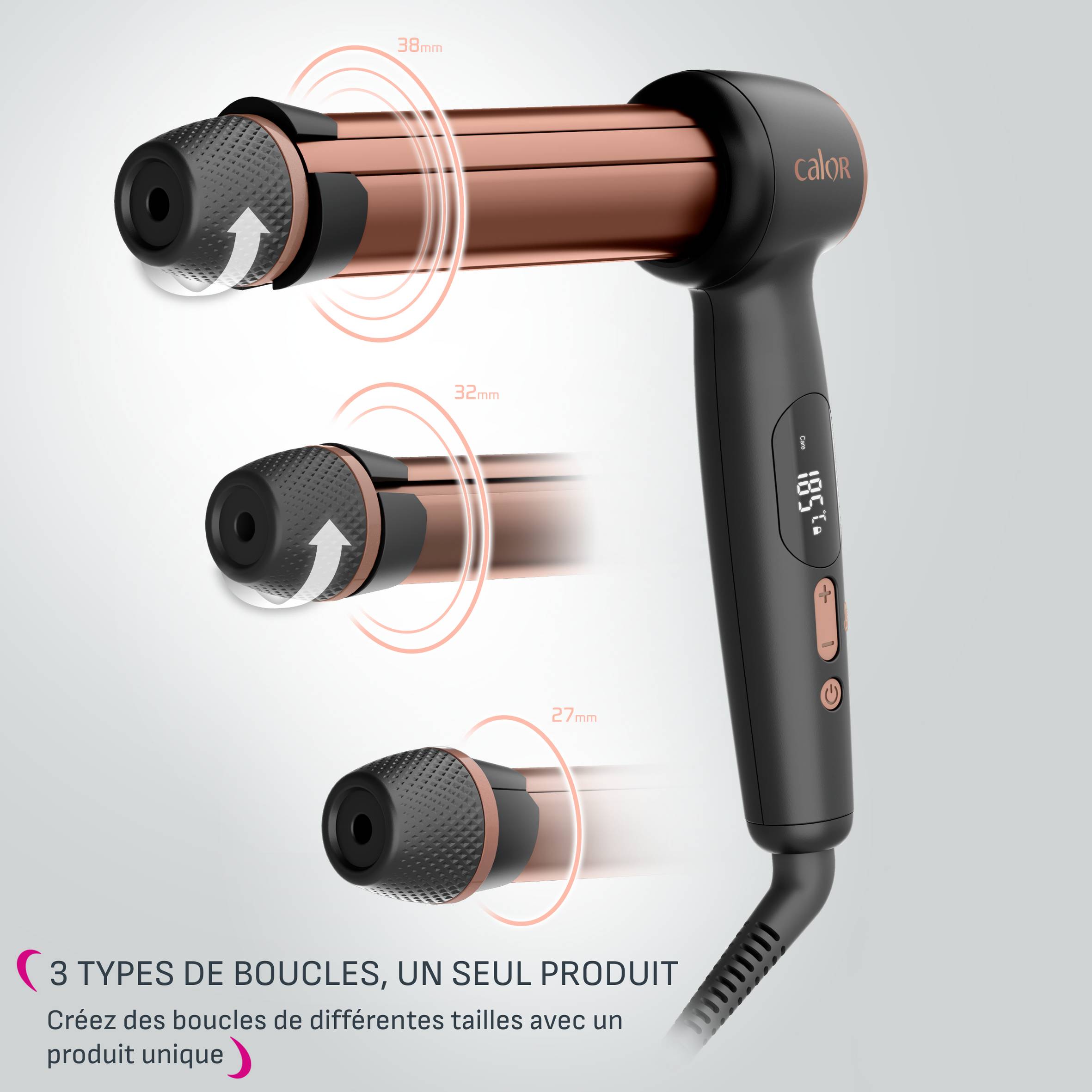 Twist Curl, Boucleur cheveux, Fer à boucler forme coudée, 3 tailles de boucles