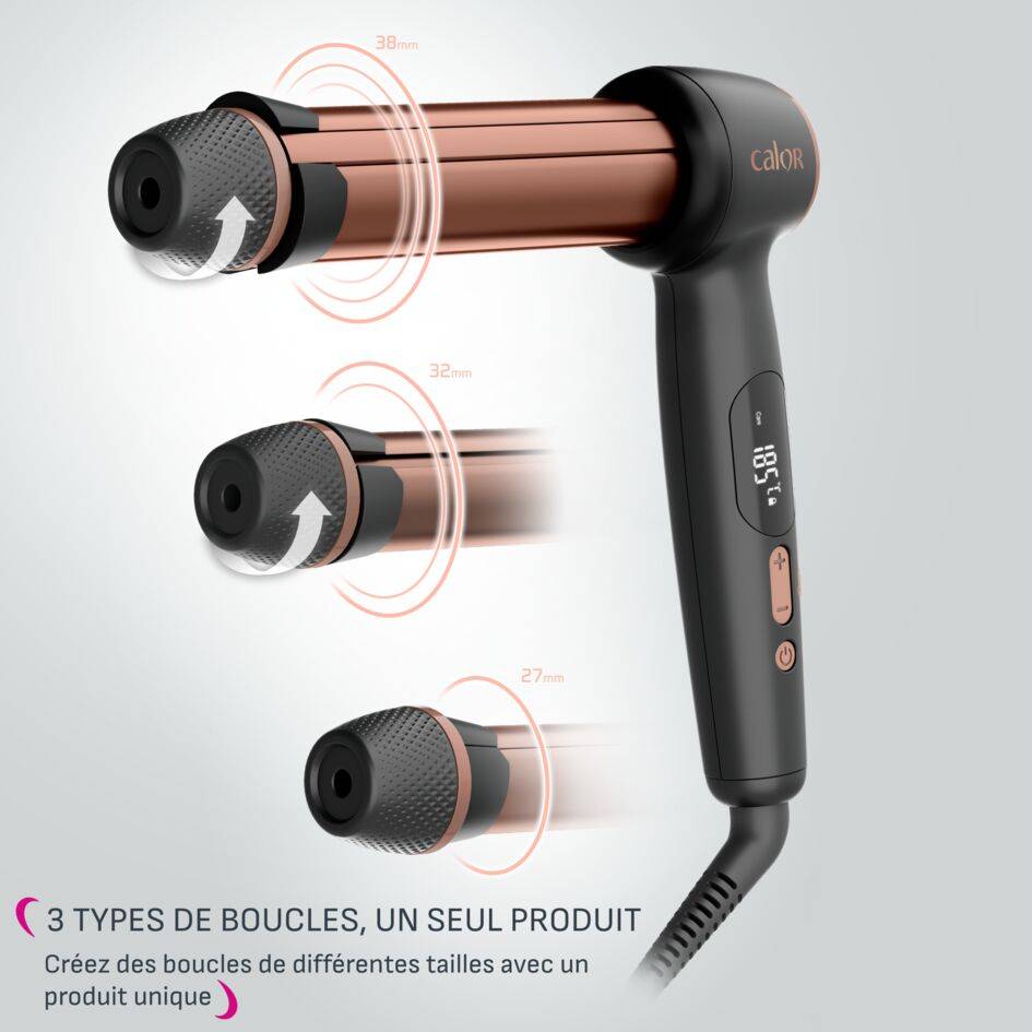 Twist Curl, Boucleur cheveux, Fer à boucler forme coudée, 3 tailles de boucles