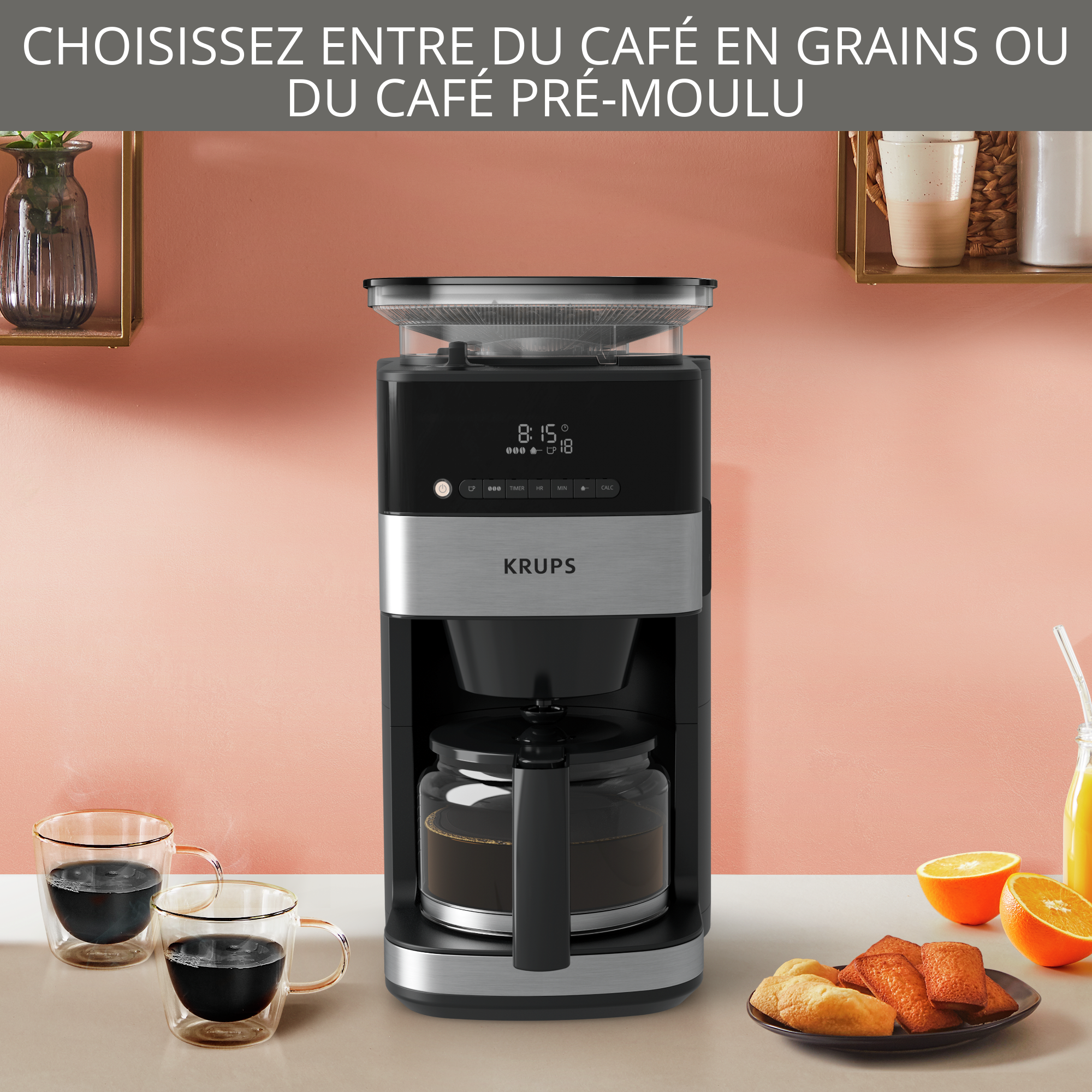 Cafetière filtre programmable Grind aroma, Broyeur à grains intégré, écran digital