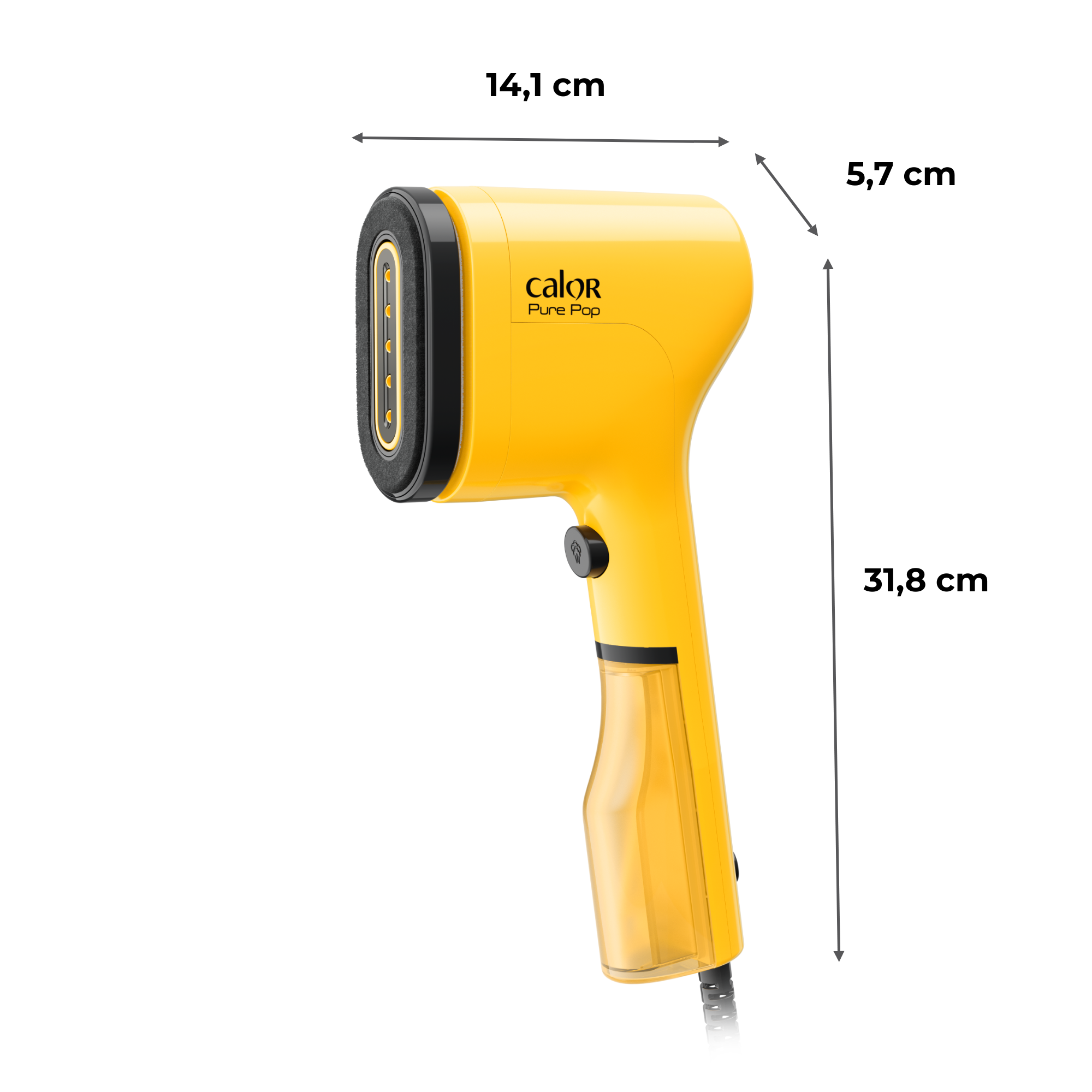 Pure POP Jaune, Défroisseur à Main, 1300 W, 20&nbsp;g/min, Compact, Voyage, Calor
