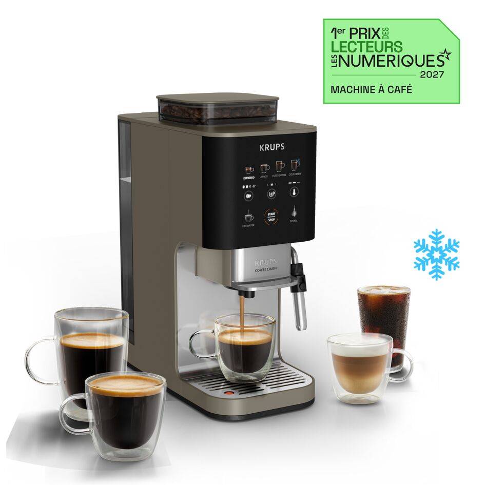 Coffee Crush Experience, machine à café à grains, ultra compacte, recettes froides et lactées, KRUPS