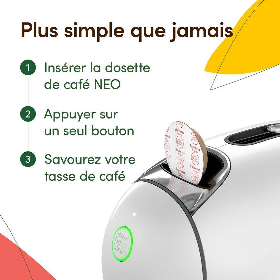 NESCAFE DOLCE GUSTO NEO CAFFE - Machine À Café KRUPS pour Dosettes Compostables - Technologie Brevetée SmartBrew 3-En-1 - Cafetière Connectée - Cafés noirs, KP830110