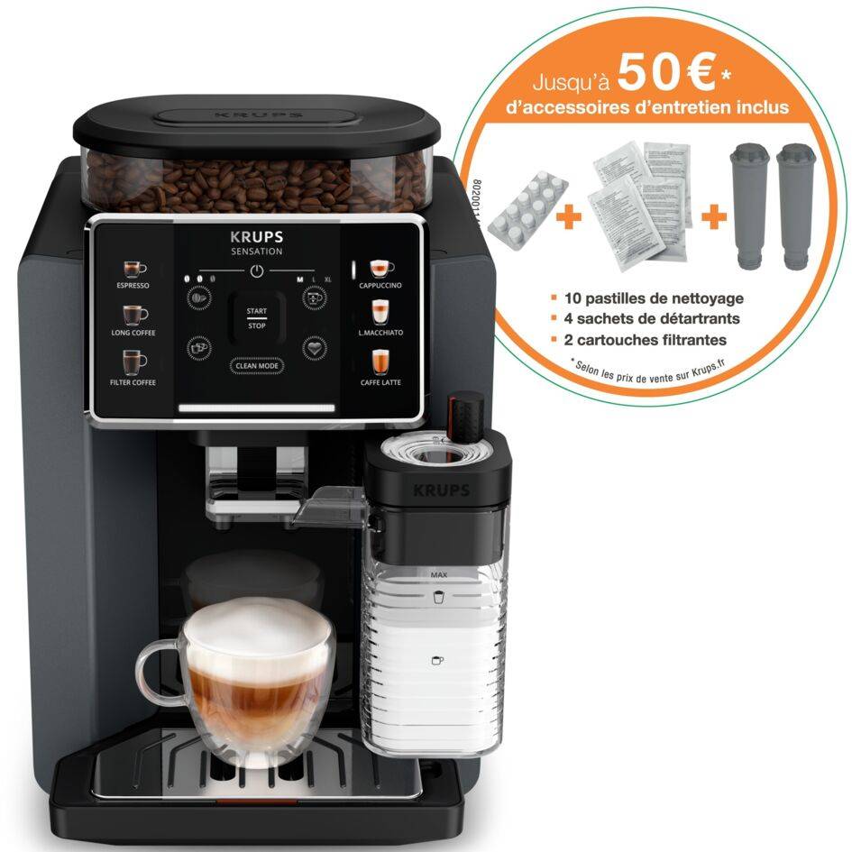 Machine à café grains Sensation Lait M85 GRIS + kit d'accessoires d'entretien