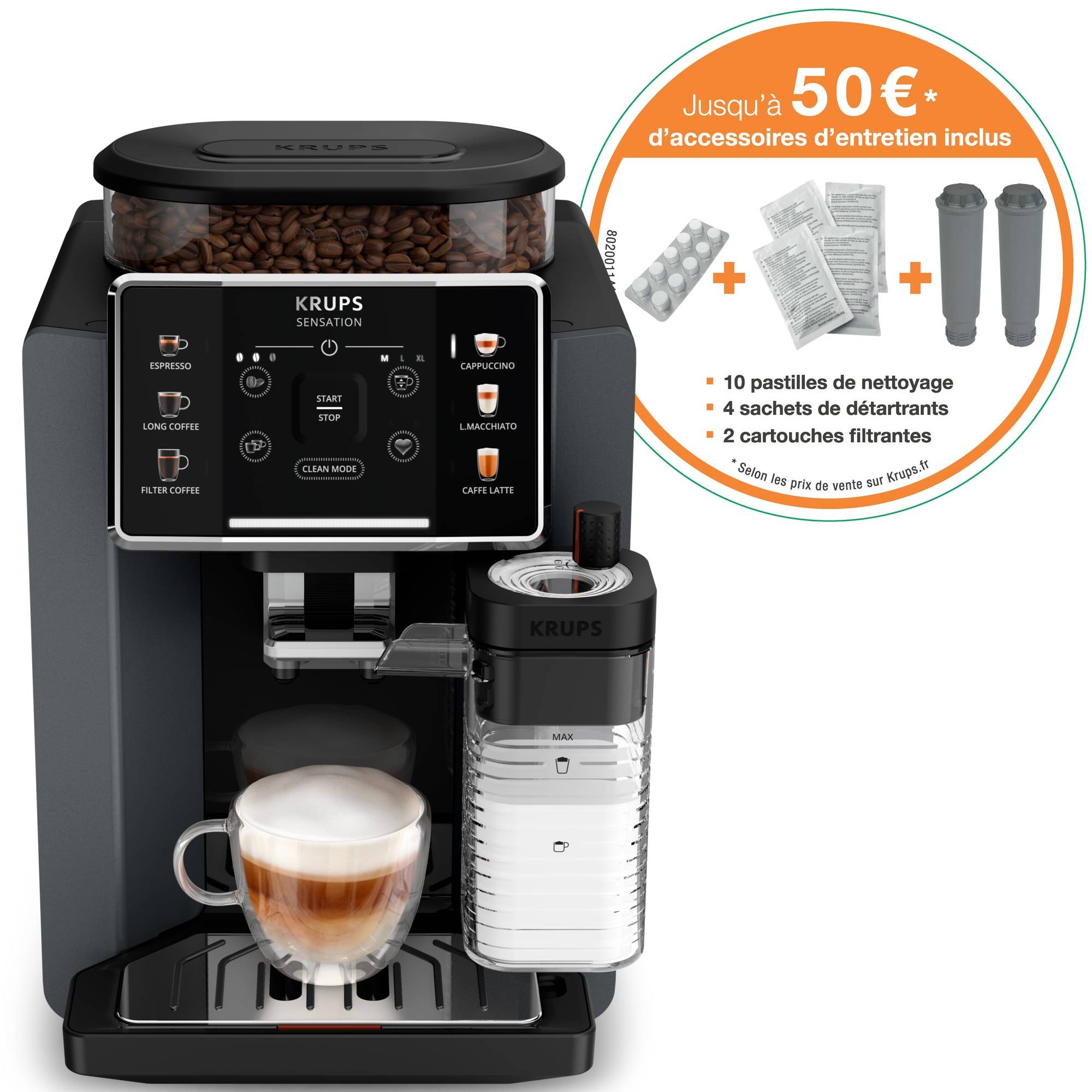 Machine à café grains Sensation Lait M85 GRIS + kit d'accessoires d'entretien