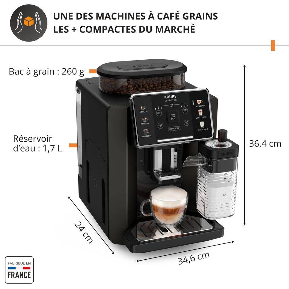 Sensation Lait, Krups, Machine à café à grains, 6 recettes, Carafe à lait