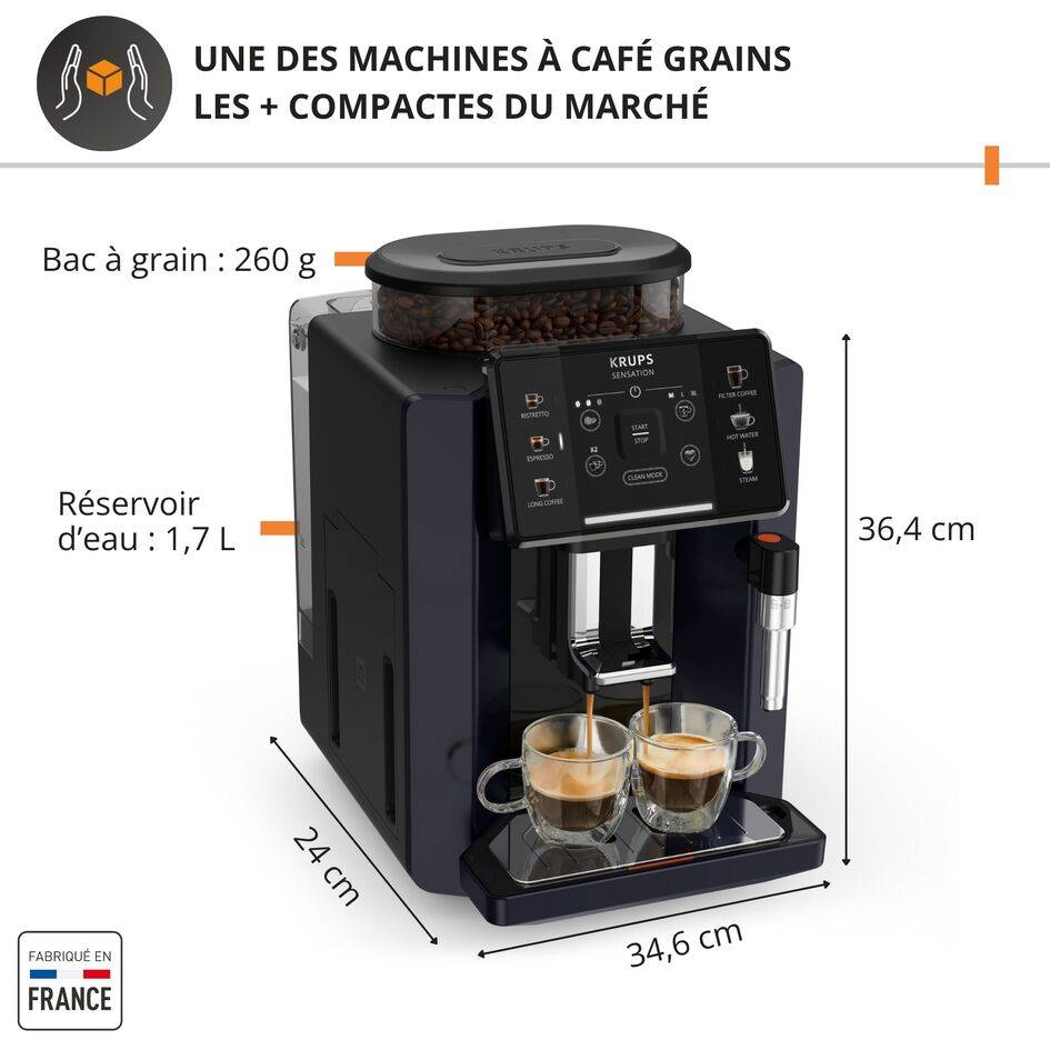 Sensation, Krups, Machine à café à grains, 4 recettes café, Interface tactile