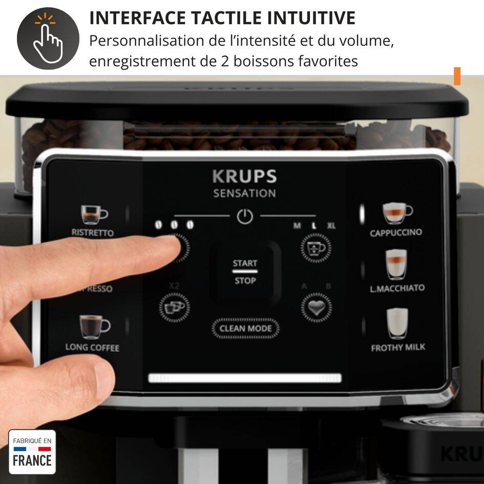 Sensation Lait, Krups, Machine à café à grains, 6 recettes, Carafe à lait