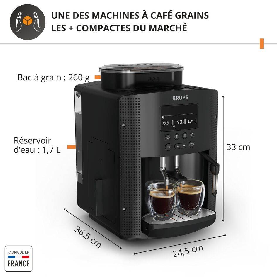 Essential, Machine à café à grains, Ecran LCD, Buse vapeur pour cappuccino, KRUPS