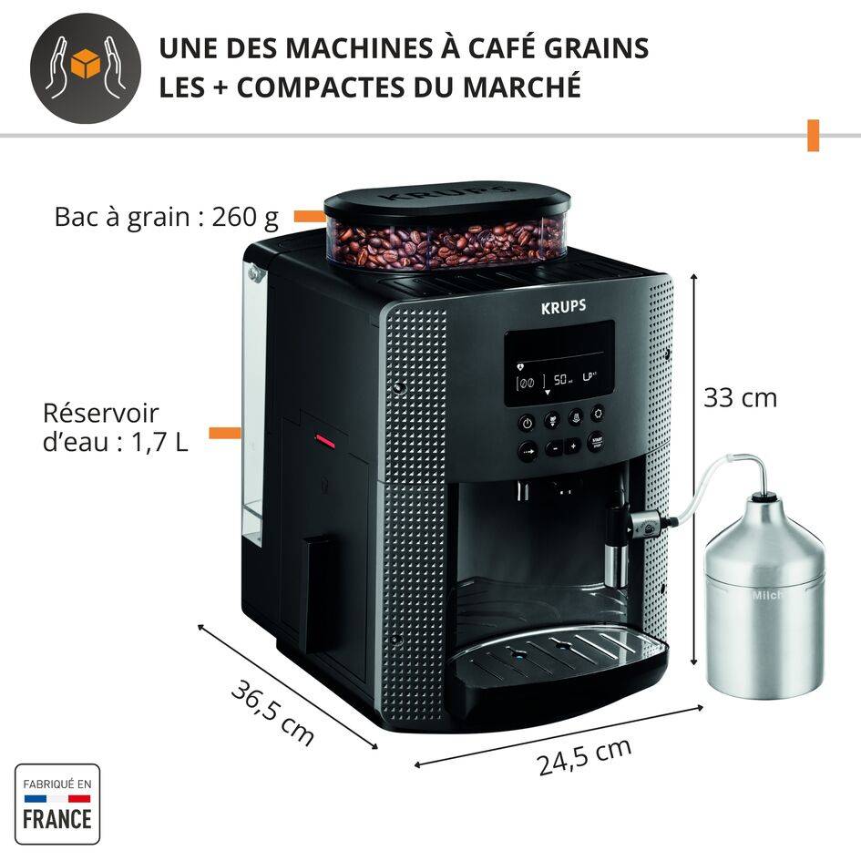 Essential, Krups, Machine à café à grains, Ecran LCD, Café Starbucks, Carafe à lait