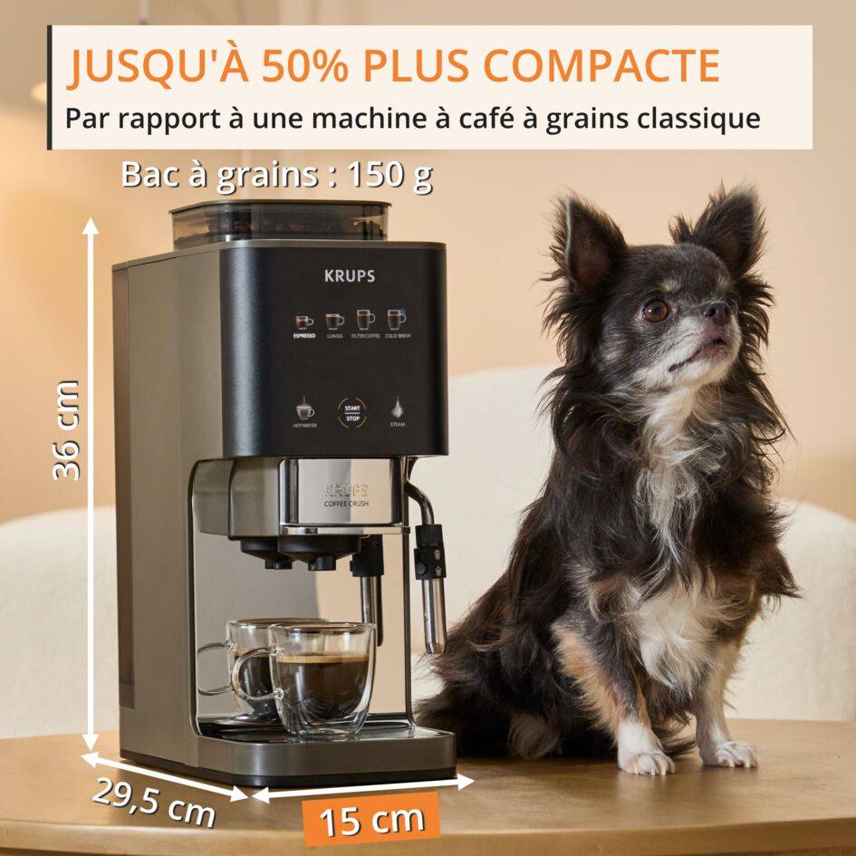 Coffee Crush Experience, machine à café à grains, ultra compacte, recettes lactées, KRUPS