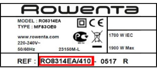 Étiquette ou trouver ma référence - Rowenta diagnostic X Force Flex 11.60, 12.60,14.60 15.60
