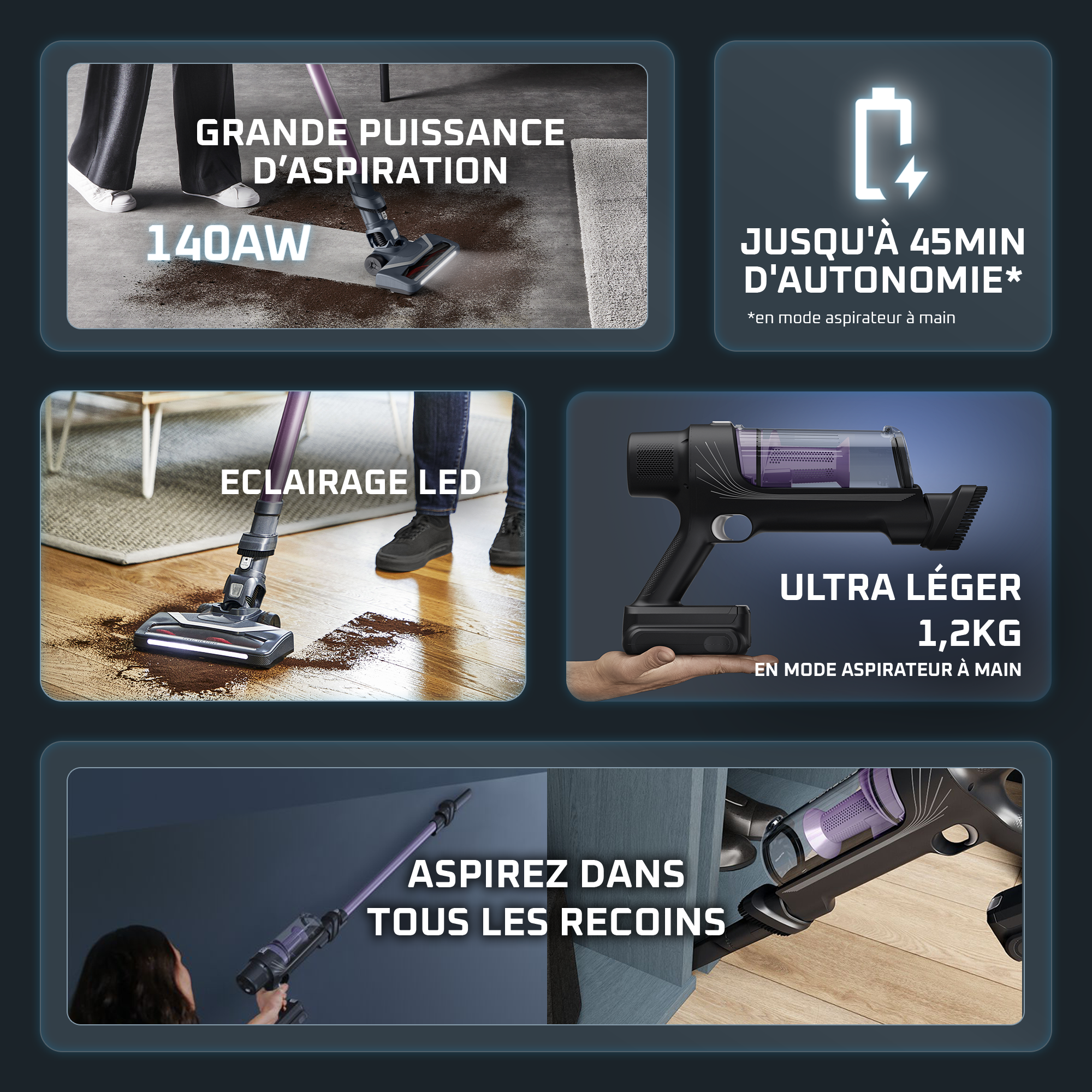 X-Pert 7.60, Aspirateur balai sans fil, 140W, 45min, Léger