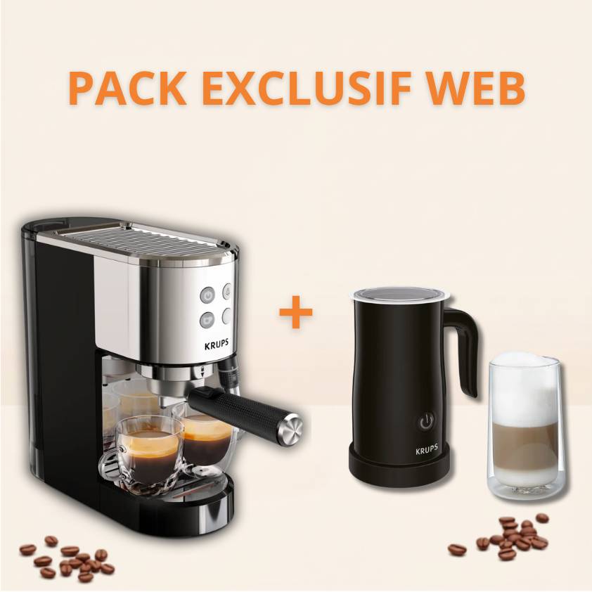 Pack Exclusif Web - Machine espresso manuelle Virtuoso+ Inox + Mousseur à lait