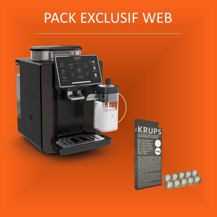 Pack Exclu Web - Sensation Lait, Krups, Machine à café à grains, 6 recettes, Carafe à lait + 10 pastilles nettoyantes