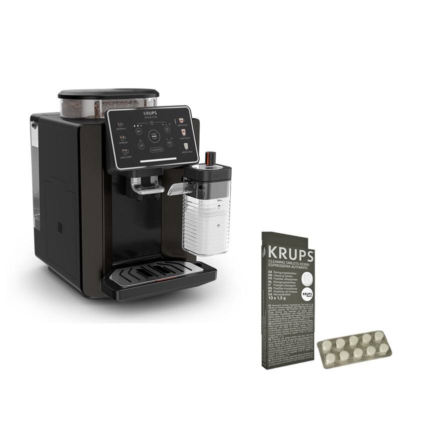 Pack Exclu Web - Sensation Lait, Krups, Machine à café à grains, 6 recettes, Carafe à lait + 10 pastilles nettoyantes