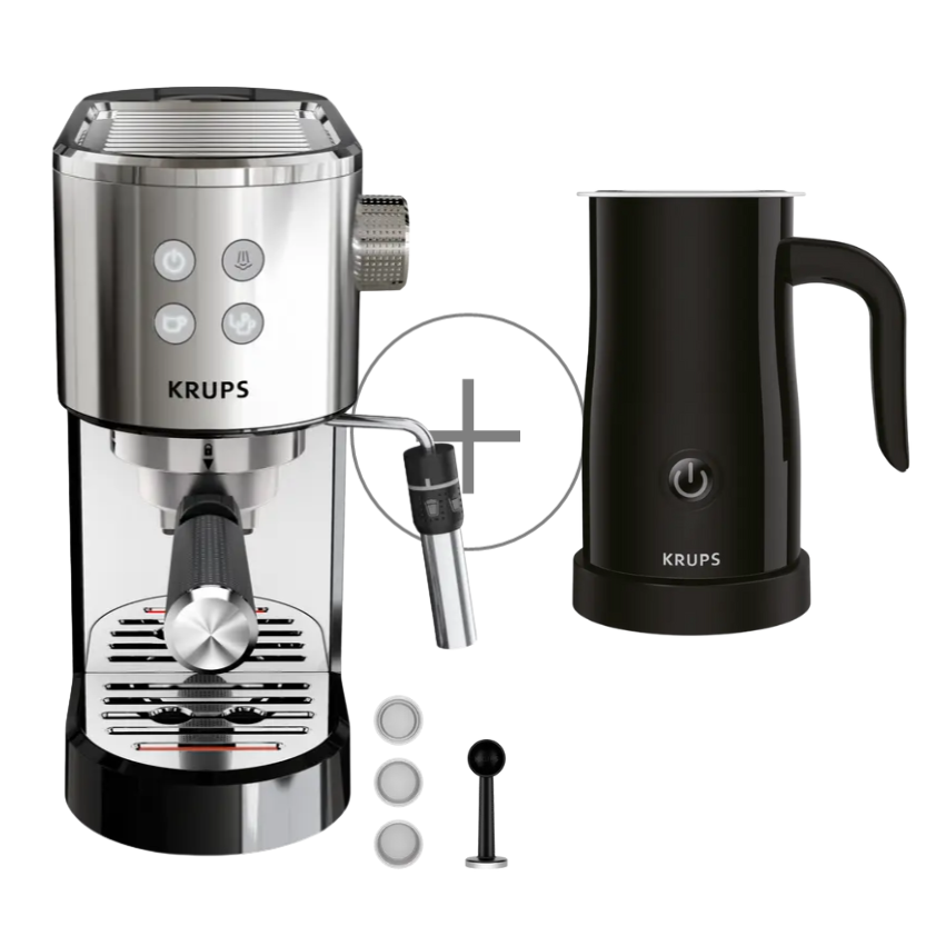 Pack Exclusif Web - Machine espresso manuelle Virtuoso+ Inox + Mousseur à lait